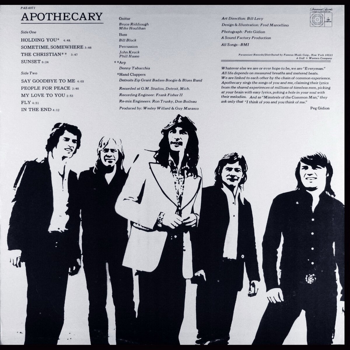 Apothecary. Apothecary 1973. Back. Обложка альбома.