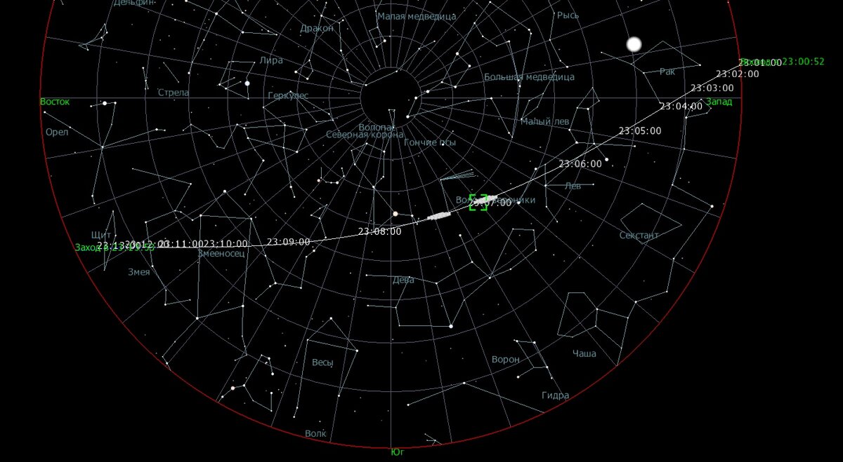  Движение спутников Starlink-L26 вечером 17 мая 2021, с помощью программы Heavensat