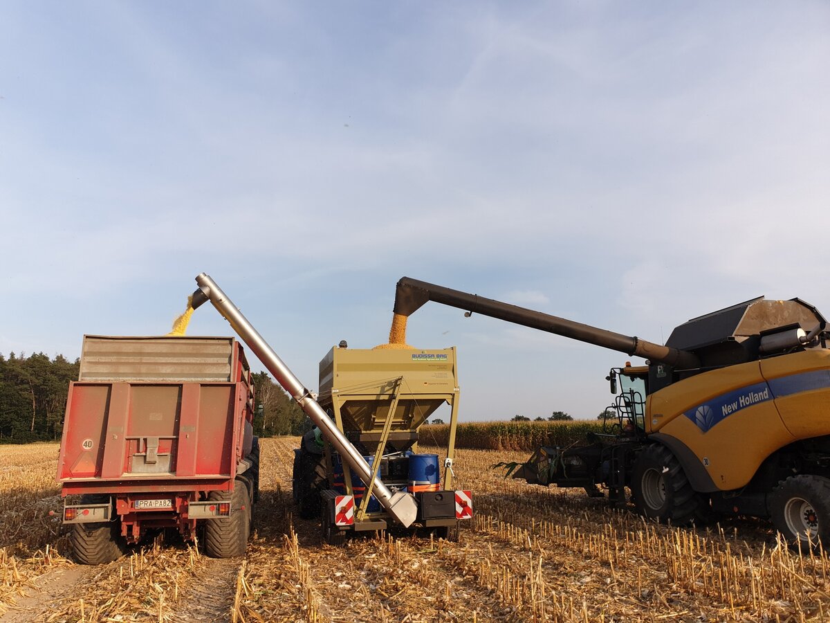 Машины серии М2 могут работать сразу с тремя одновременно убирающими комбайнами