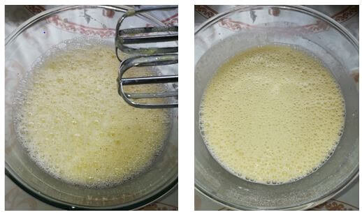 Омлетная масса с молоком, справа — с добавлением муки.