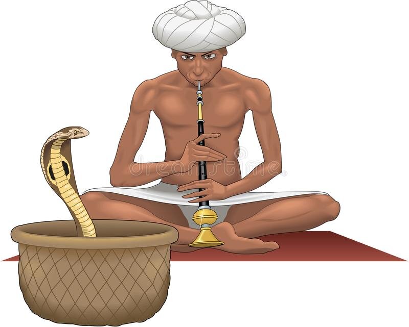 Факир и змея. https://www.dreamstime.com/vector-illustration-snake-charmer-playing-flute-to-cobra-snake-charmer-vector-illustration-image134802319