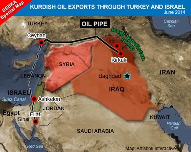 Маршрут экспорта нефти Курдского автономного региона в Израиль