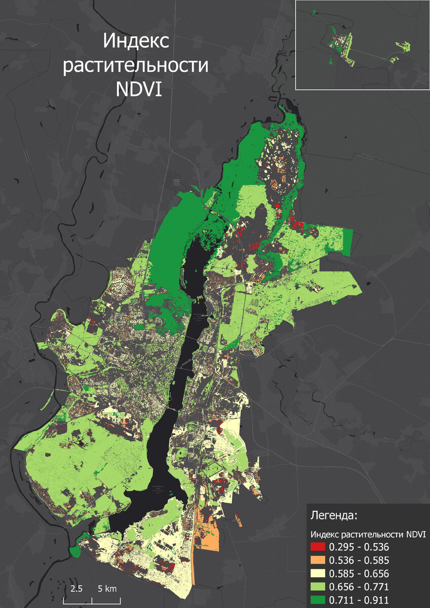 Расчет индекса NDVI по снимку Sentinel-2A от 06.08.2020 г.