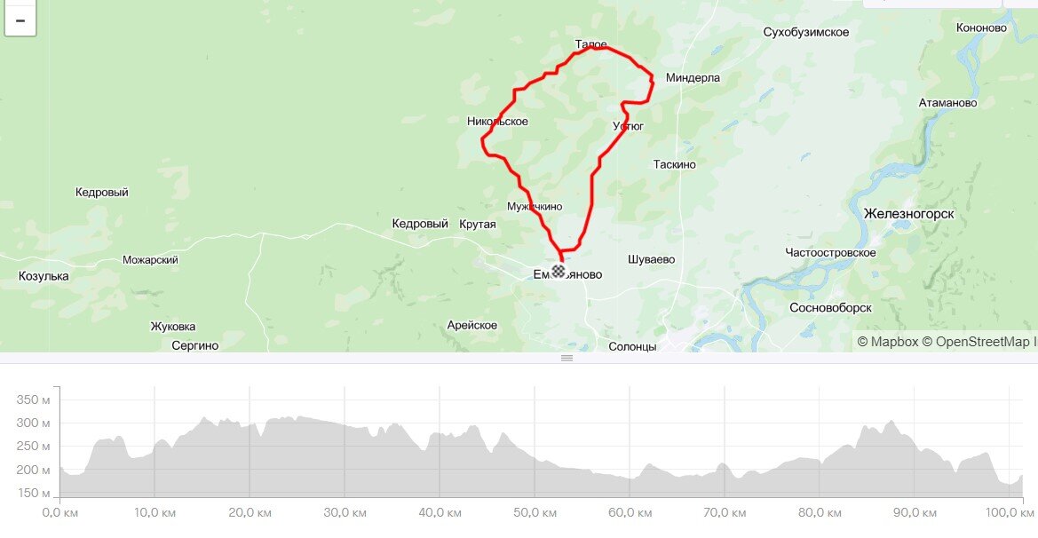 Так маршрут смотрится на карте, а внизу отображен его рельеф