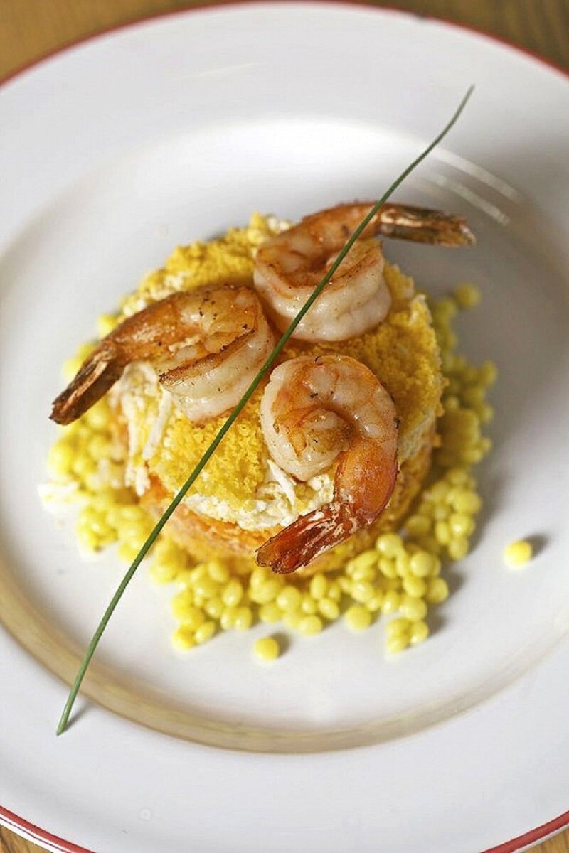    Мимоза с креветками и морковным майонезом