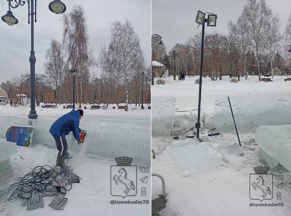     Ледовые фигуры на Новособорной площади стали представлять опасность для томичей  Пресс-служба мэрии Томска