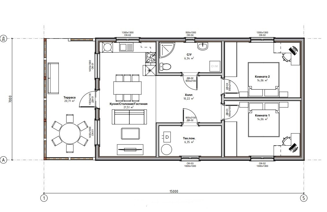 Планировка дома 12х7м