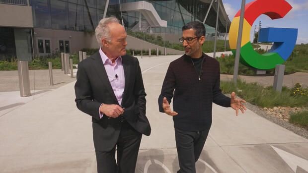    Скотт Пелли, ведущий программы 60 Minutes, с генеральным директором Google Сундаром Пичаи / ©CBS