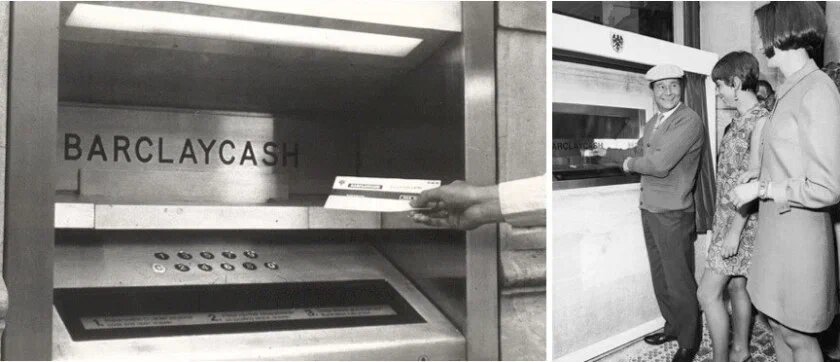 Самый первый банкомат в отделении Barclay Bank в Лондоне Источник: habr.com
