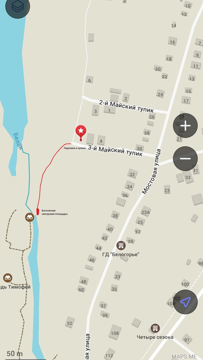 карта бесплатной тропы к смотровой площадке на Хаджокской теснине