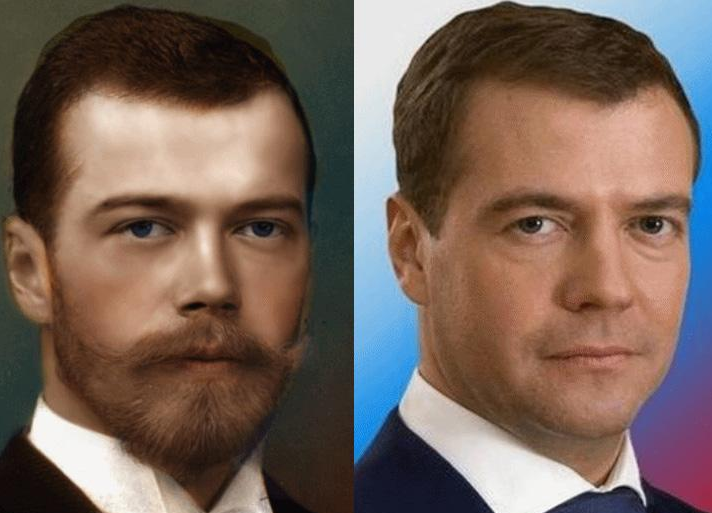 Николай II (слева) и Дмитрий Медведев. Словно братья-близнецы. 