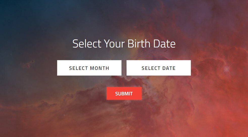 Скрин сервиса "Что видел Хаббл на ваш день рождения" на сайте НАСА