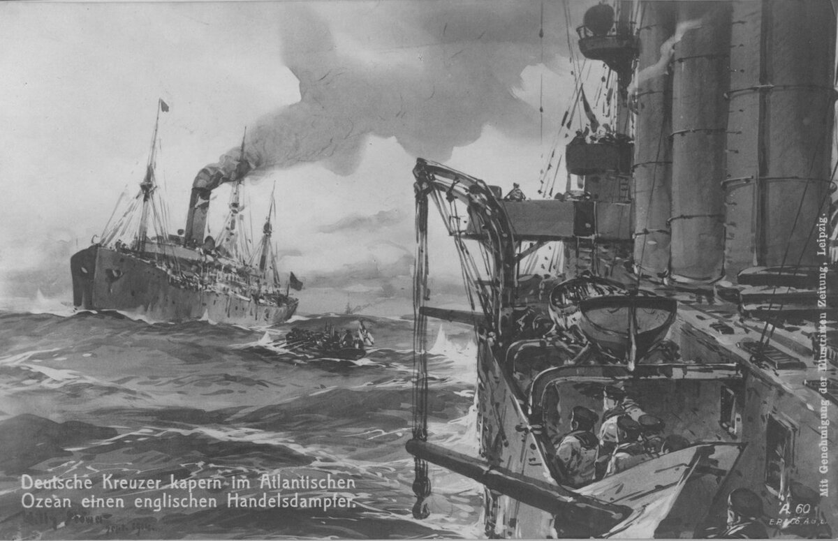 Немецкий крейсер останавливает британский пароход