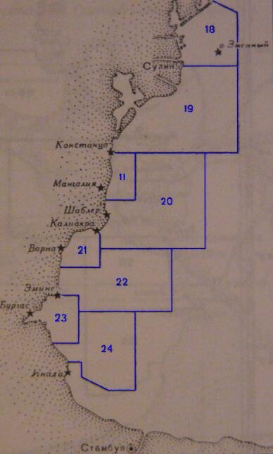 Схема нарезки позиций ПЛ ЧФ с 10 октября по 22 декабря 1941 года в западной части Черного моря.Фото из общедоступных источников.