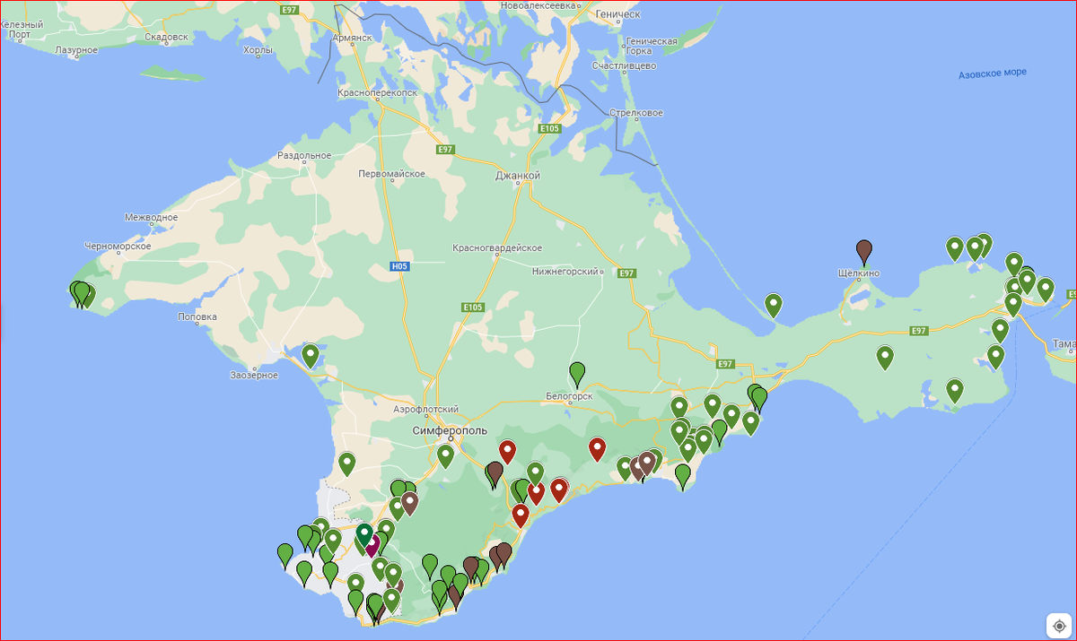 Карта достопримечательностей Крыма (редакция от 16.11.2021 г.)