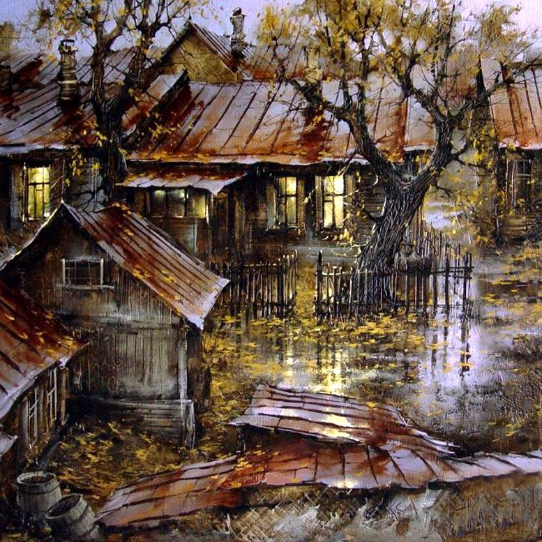 В.Курсеев. Мокрый дворик, листопад