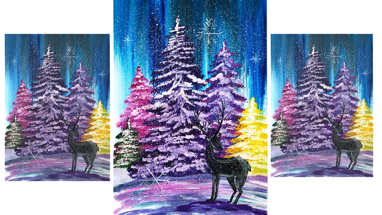 Лес зимний рисунок красками