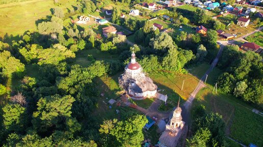 Село Каймары с высоты птичьего полета. Кирилло-Белозерская церковь.