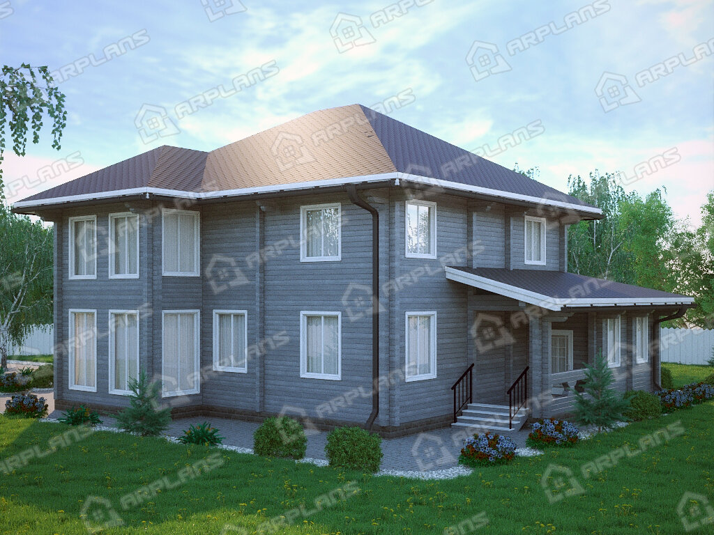 Фото 2 двухэтажного дома из бруса с 5 спальнями, кабинетом и котельной. Общая площадь 320 кв м. Источник arplans.ru Проект ДС-088 