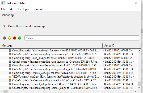 Скрин окна показана ошибок тепловоза. 0 ошибок и 6 предупреждений. 