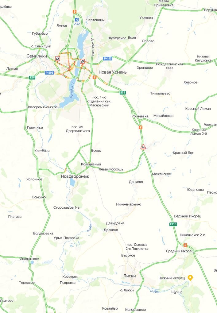 Вверху Воронеж, желтенький маркер - место прогулки. 