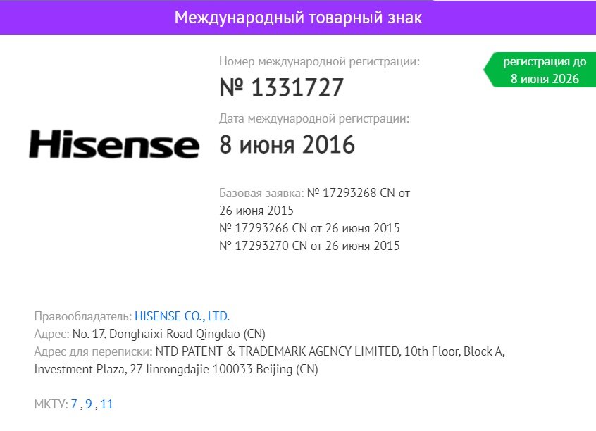 Товарный знак Hisense
