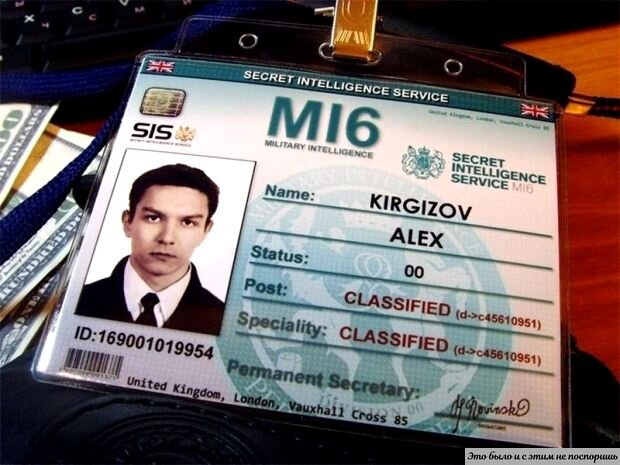 Удостоверение одного из агентов Mi6. Источник данного изображения – https://clck.ru/339zn2 