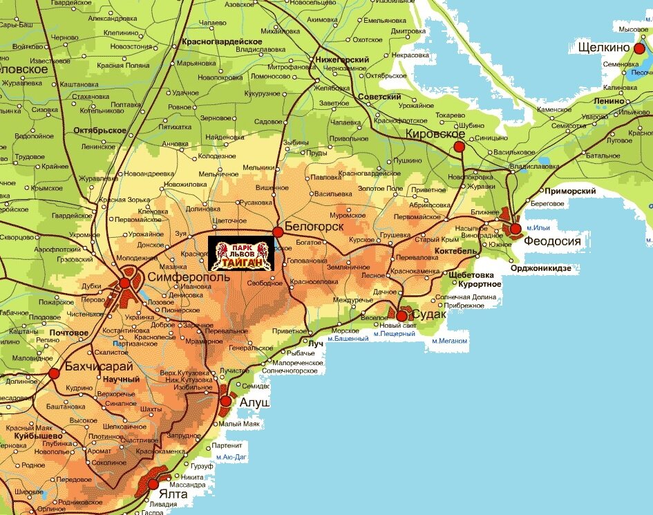 Тайган на карте Крыма. Карта Южного побережья Крыма. Карта Крыма подробная с городами и поселками. Крым побережье карта с городами и поселками.