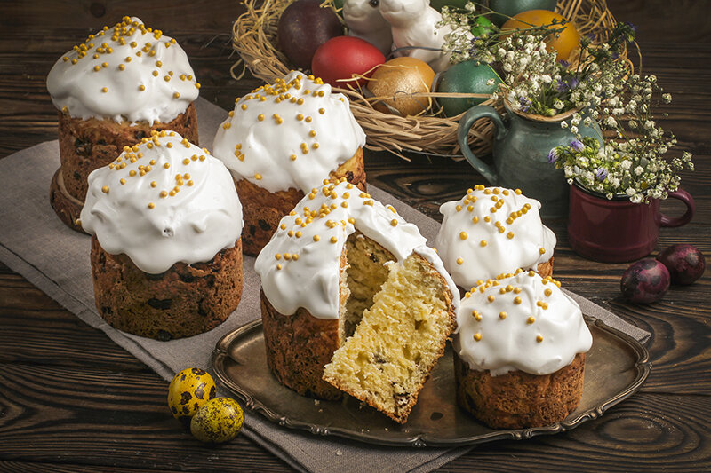 Творожные бездрожжевые куличи с изюмом