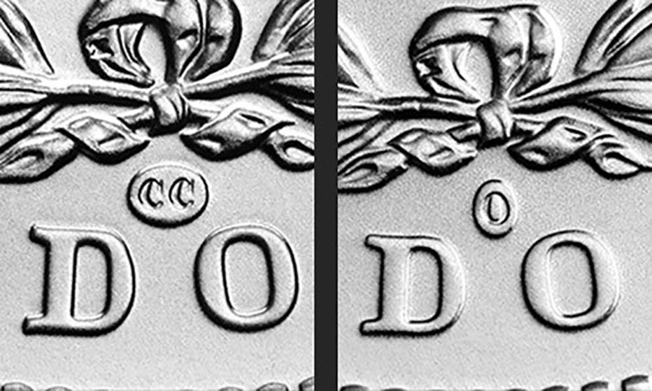 Занки CC и O на долларах Моргана 2021 года / фото © Монетный двор США