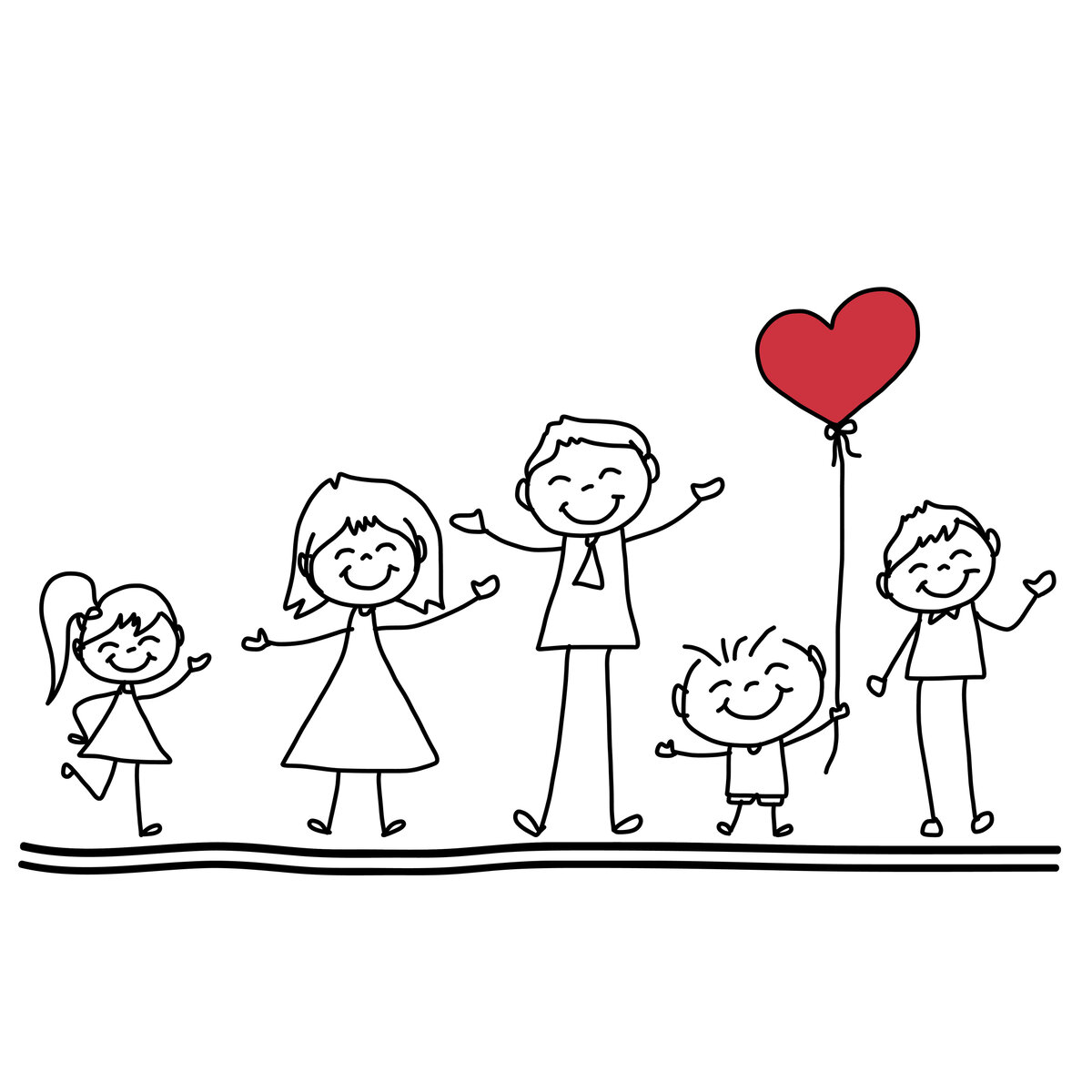Раскраска картинка легкая счастливая семья с сердцем