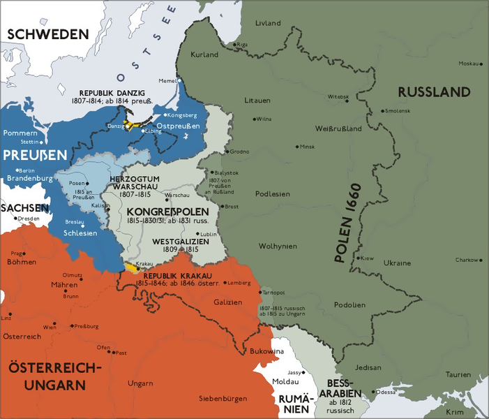 

В этот день в 1815 году решением Венского конгресса образовано Царство Польское в составе Российской империи. Вот так и закончились наполеоновские войны для нашей страны – - Финляндия (будущий рассадник сепаратизма и русофобии) на севере, устье Дуная на юге (самое ценное приобретение, но оно было утрачено в Крымскую войну) и полная вражды Польша в центре (до войны принадлежала Пруссии - нашему союзнику почти всю дорогу!). Это типичный пример выхода империи ЗА свои естественные границы. «Нарыв» вскрылся в 1830 году – очередной полномасштабной русско-польской войной (царство Польское имело собственную армию). Вопрос о том, стоило ли возвращать полякам независимость (все-таки в походе 1812 года с Наполеоном на Москву их шло не меньше 100 тысяч!), и в каких границах или оставлять у немцев – спорный.
Кстати, с бунтом шляхты в 1863 году по большей части справились сами русские крестьяне к-рым раздали оружие.
А пока поляки – самые активные союзники США в Европе, с явной русофобской направленностью, несмотря на все наши реверансы в Катыни (к-рые еще выйдут России боком!).
Но недавно Жириновский предложил отдать им Западенщину - т.е. сделать именно то, что не сделал Сталин в 1945 году - идея красивая, но уже несвоевременная и вряд ли реализуемая...