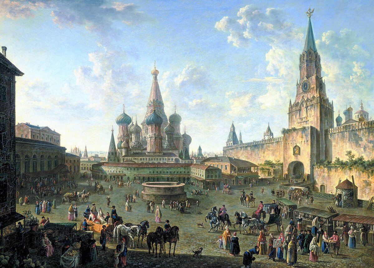 Красная площадь в Москве, 1801 год - Ф. Алексеев. Изображение https://www.mos.ru/