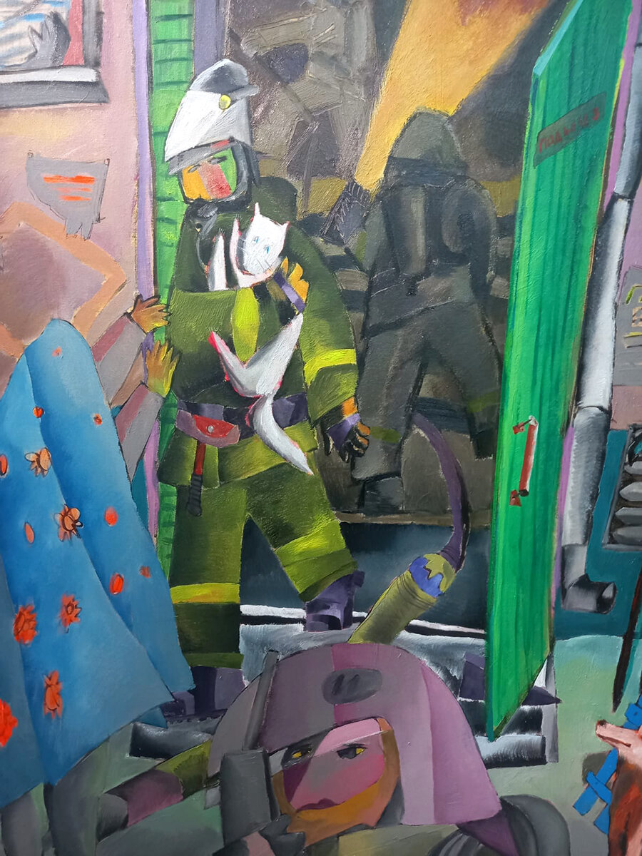    СПИЧ изображает, как спасает белого котика из чёрного дыма. Фото: Из личного архива/ Илья Спиченков