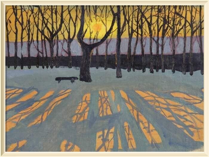 © Ви́ктор Ефи́мович Попко́в / Victor  Popkov "Заходящее солнце". Картон, гуашь, 1961 год.