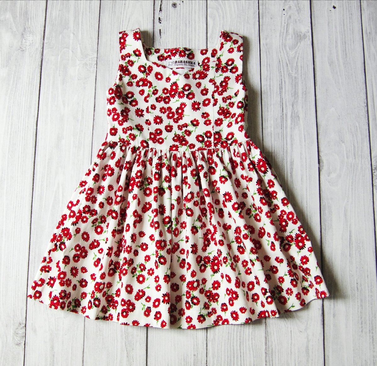 Платье для девочки из 100% хлопка, лиф на подкладе, потайная молния сбоку