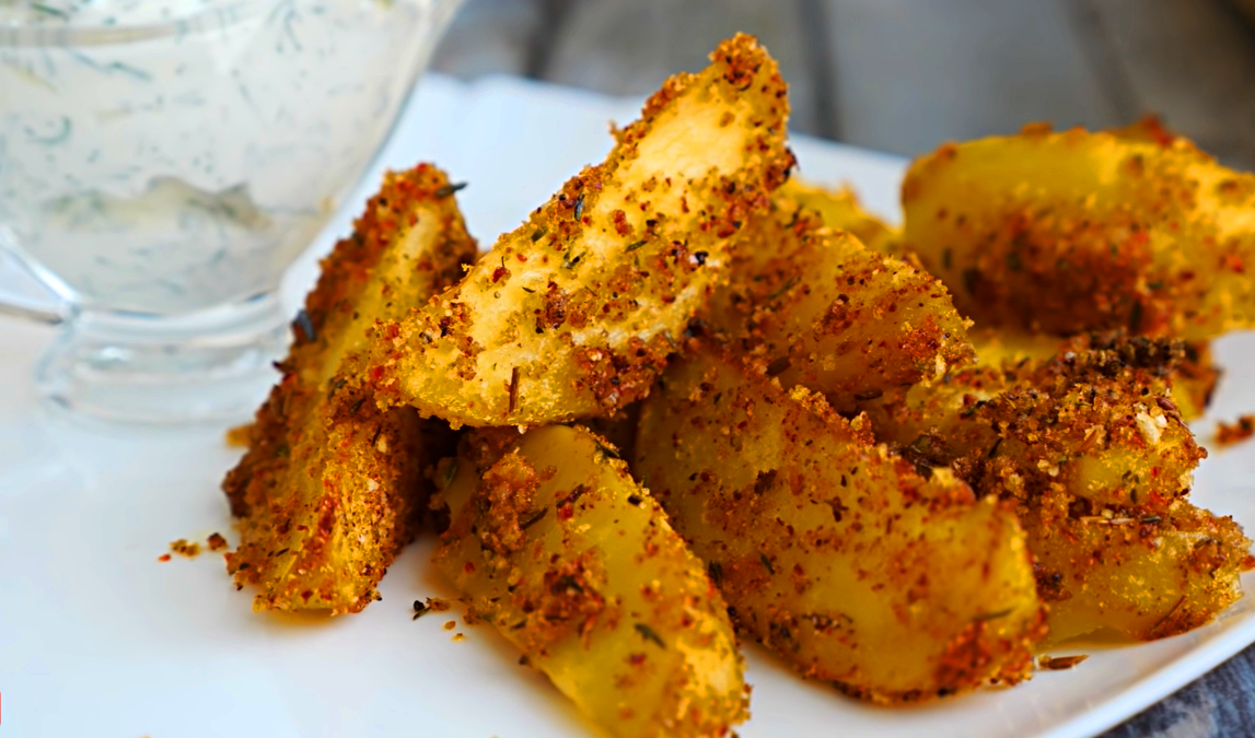 Готовая картошка с соусом.