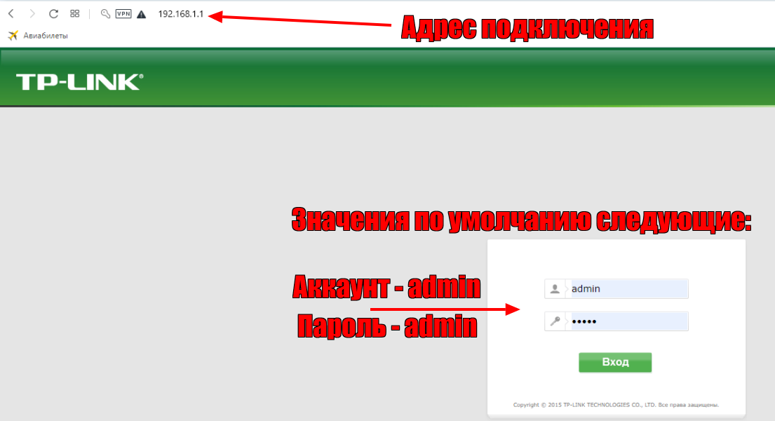 Вход в панель управления роутером