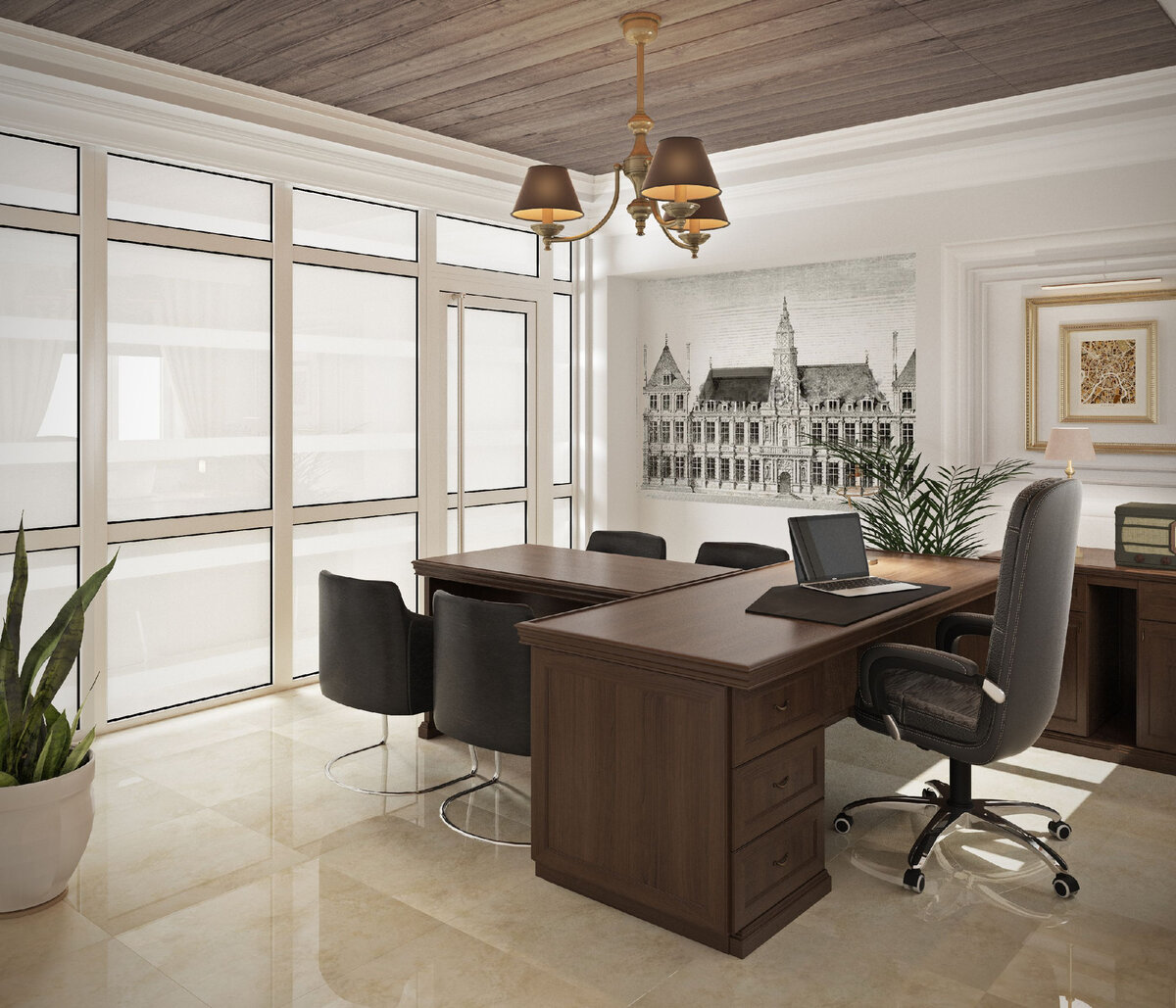 Пример оформления рабочего кабинета в светлых тонах