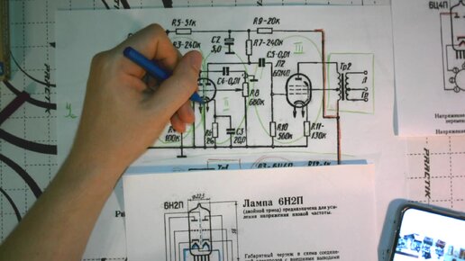 Схемотехника школьного лампового усилителя УНЧ-3. Модель на пальчиковых лампах.