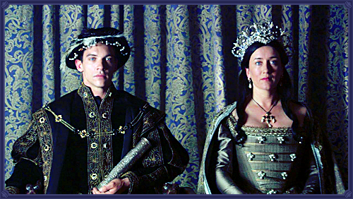 Кадр из сериала "Тюдоры". Король Генрих – Джонатан Риз Майерс, королева Екатерина – Мария Дойл Кеннеди.