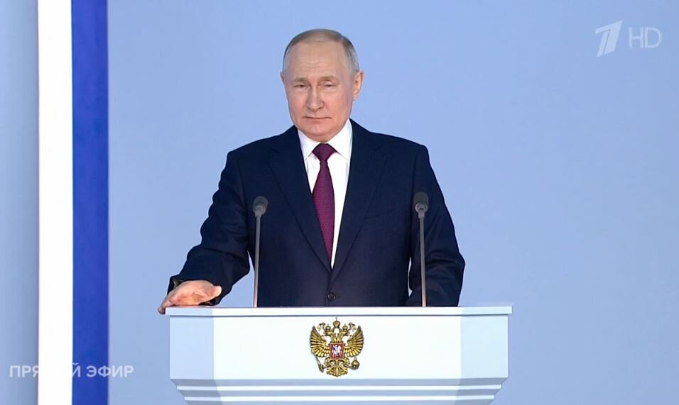 Кадр видео Послания Президента Федеральному Собранию, 21 февраля 2023 года