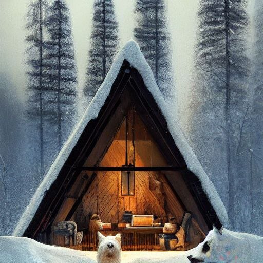 Нууу почти, ИИ, почти) A-frame дом похож, зимние леса - тоже, с собакой-медведем нейросеть вышла из положения достаточно элегантно)