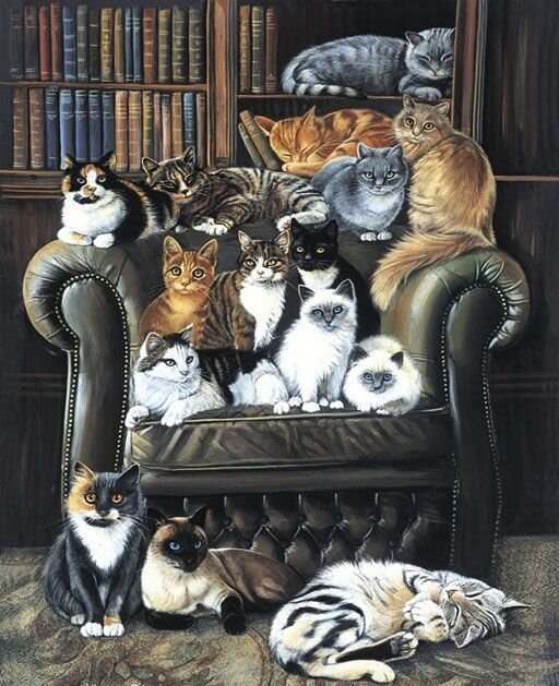 "Читатели" (нет-нет я ни на что не намекаю).Кошки художницы Генриетты Роннер Книп