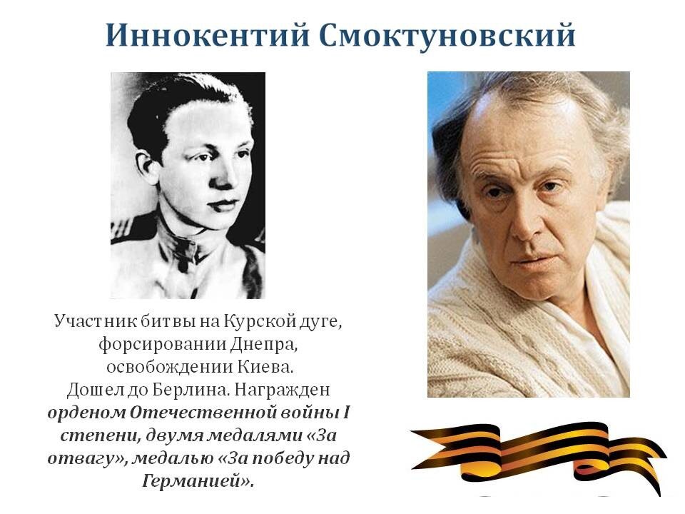 Кто из артистов участвовал. Иннокентий Смоктуновский (1925–1994). Иннокентий Смоктуновский награды в Великой Отечественной войне. Иннокентий Смоктуновский участник ВОВ. Смоктуновский Иннокентий Михайлович ветеран войны.