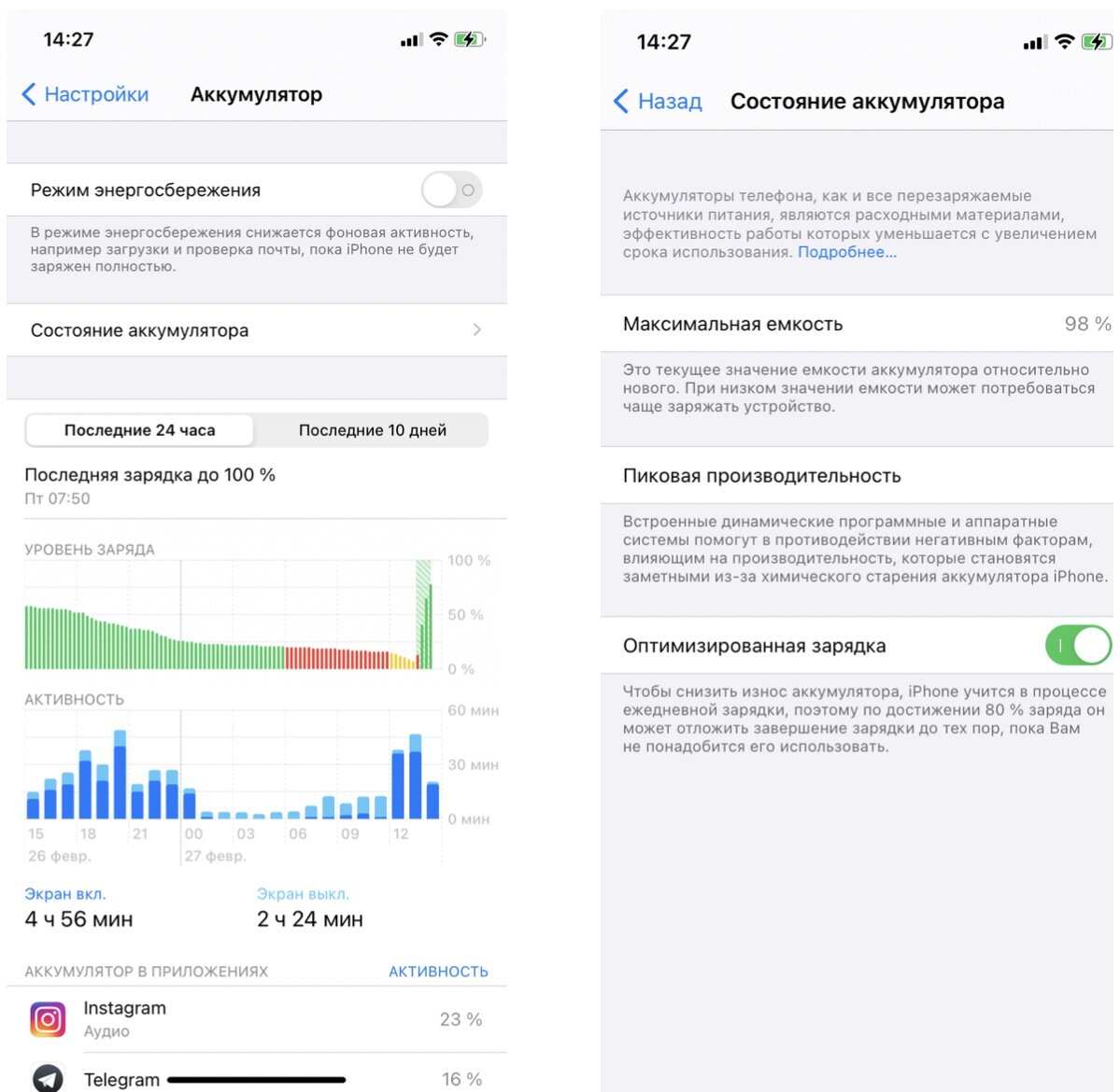 Время работы и состояние моего iPhone 11 за 1,5 месяца