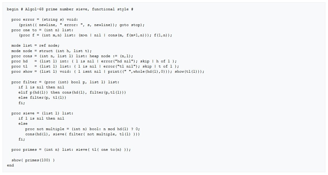 Пример программы, написанной на Алгол