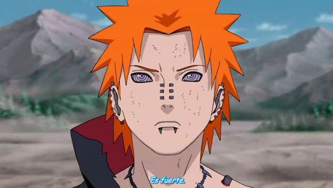 Это Пейн при битве с Наруто когда Пейн уже проигрывал.после этого Пейна уничтожили.А потом оказалось что это все во лишь марионетка!Наруто нашёл создателя то есть Нагато с Конан .Наруто провёл Нарутотеропию и Нагато пожертвовал собой и воскресил других.Конан подарила букет цветов .Ну а Конан умерла от Тоби.Он самый долгий кто жил в организации не шитая нашего Оруча змеёныша.:)