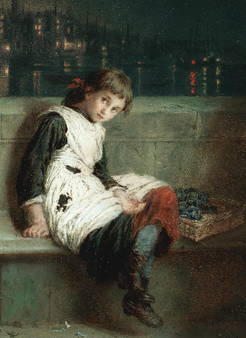 У художника Мюльреди (Augustus Edwin Mulready ) есть целая галерея портретов торговок цветами. Этот еще почти парадный. Обратите внимание на жест девочки. Ну и на качество ее "товара". 
