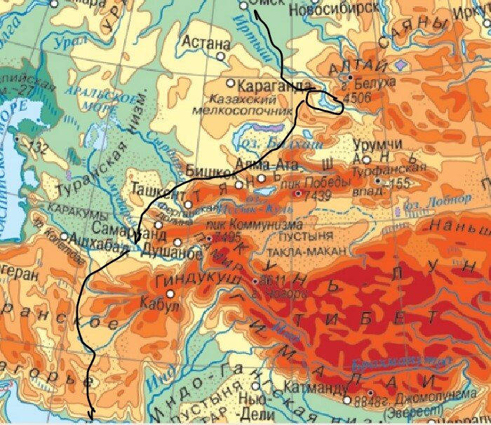 Карта гор центральной азии